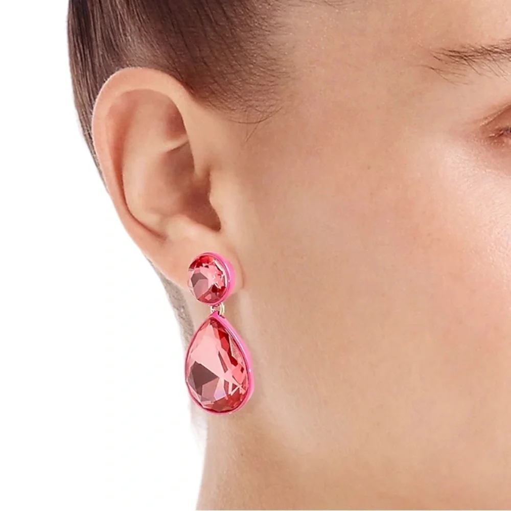 J. Crew Pink-Red Faceted Teardrop Drop Earrings - Picture 2 of 4